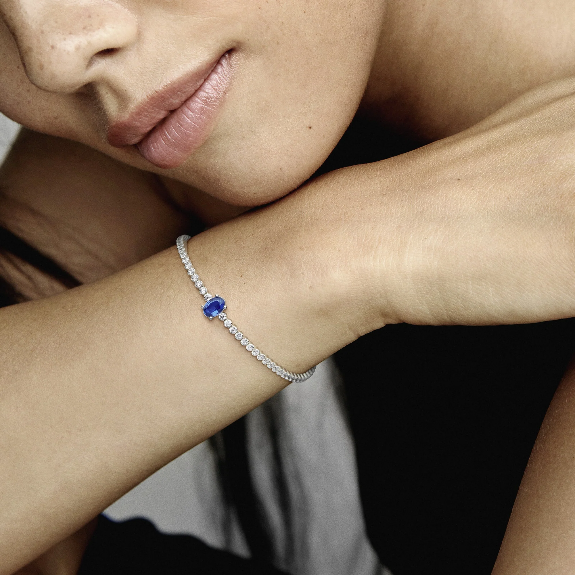 Sterling Silver Tennis Bracelet With Princess Blue Crystal And Clear Cubic Zirconia - Image 2