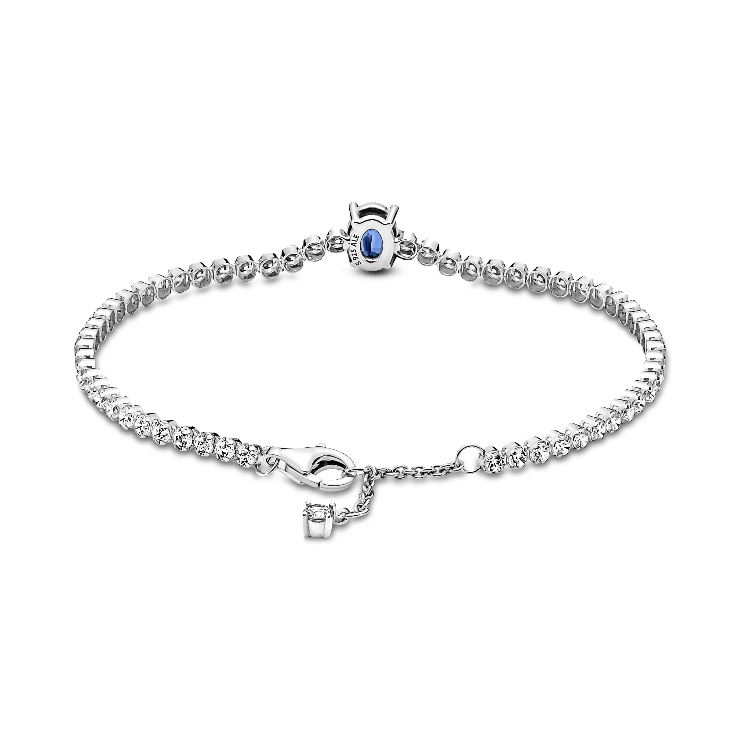 Sterling Silver Tennis Bracelet With Princess Blue Crystal And Clear Cubic Zirconia - Image 4