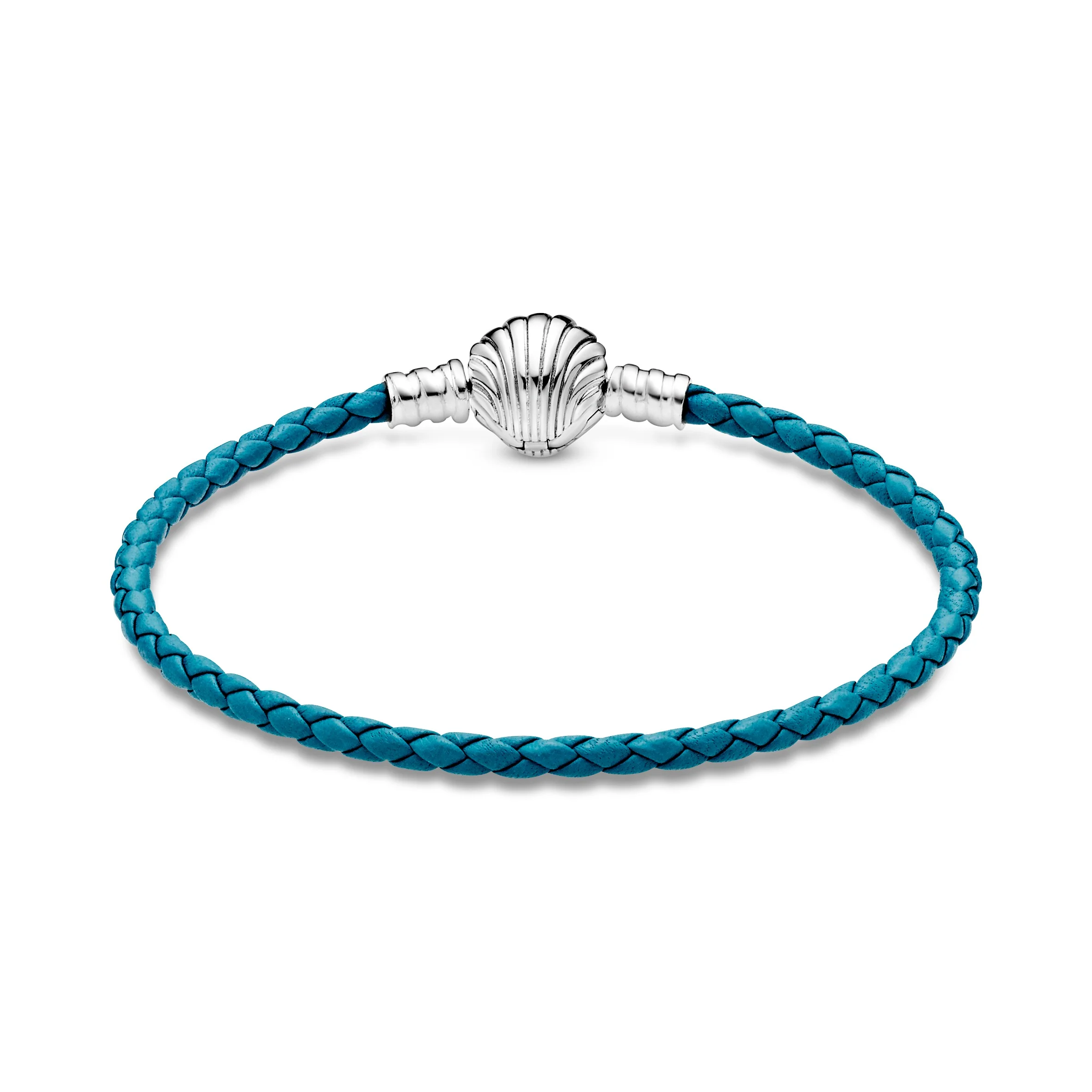 Sterling Silver Turquoise Braided Leather Bracelet And Shell Clasp - Image 3