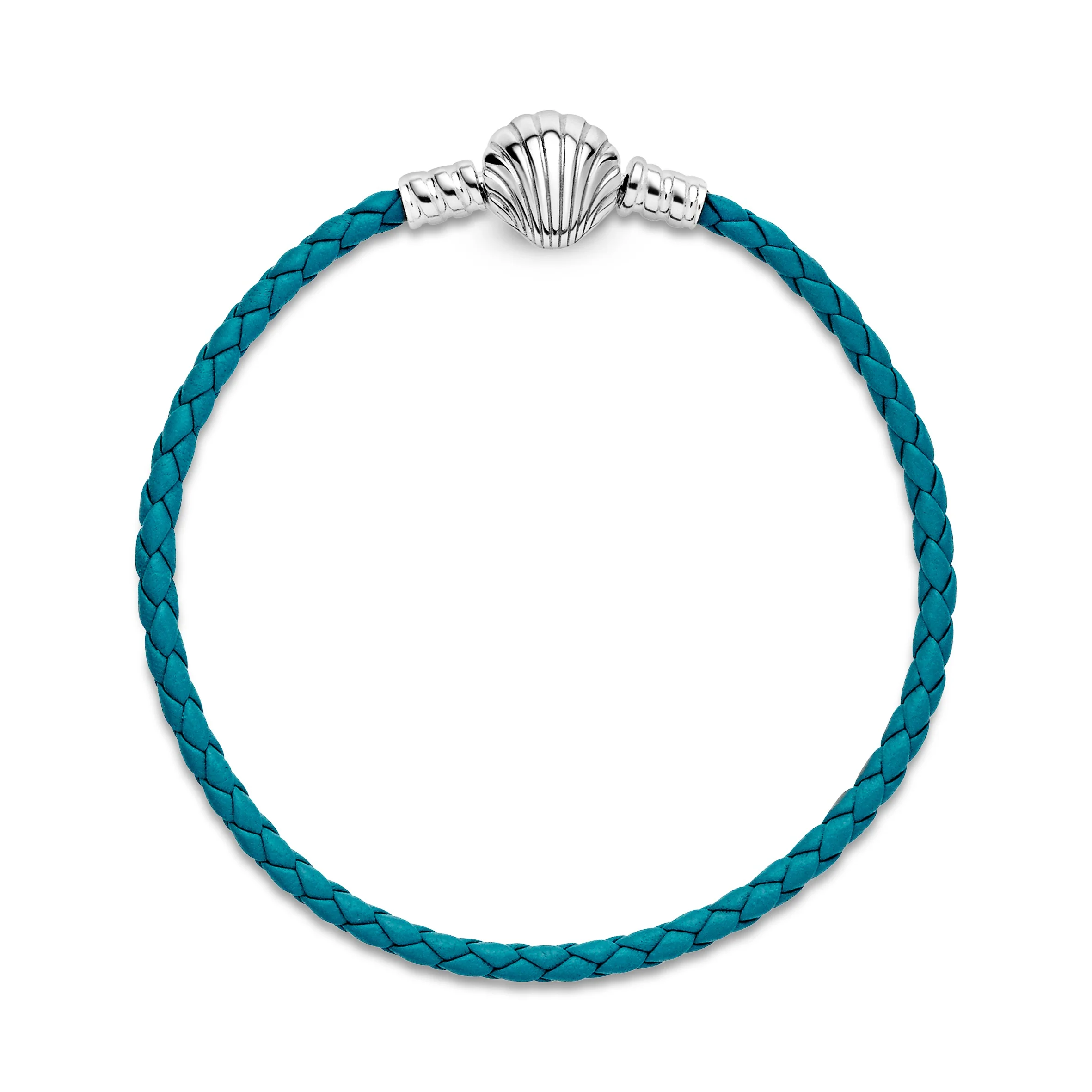 Sterling Silver Turquoise Braided Leather Bracelet And Shell Clasp - Image 4