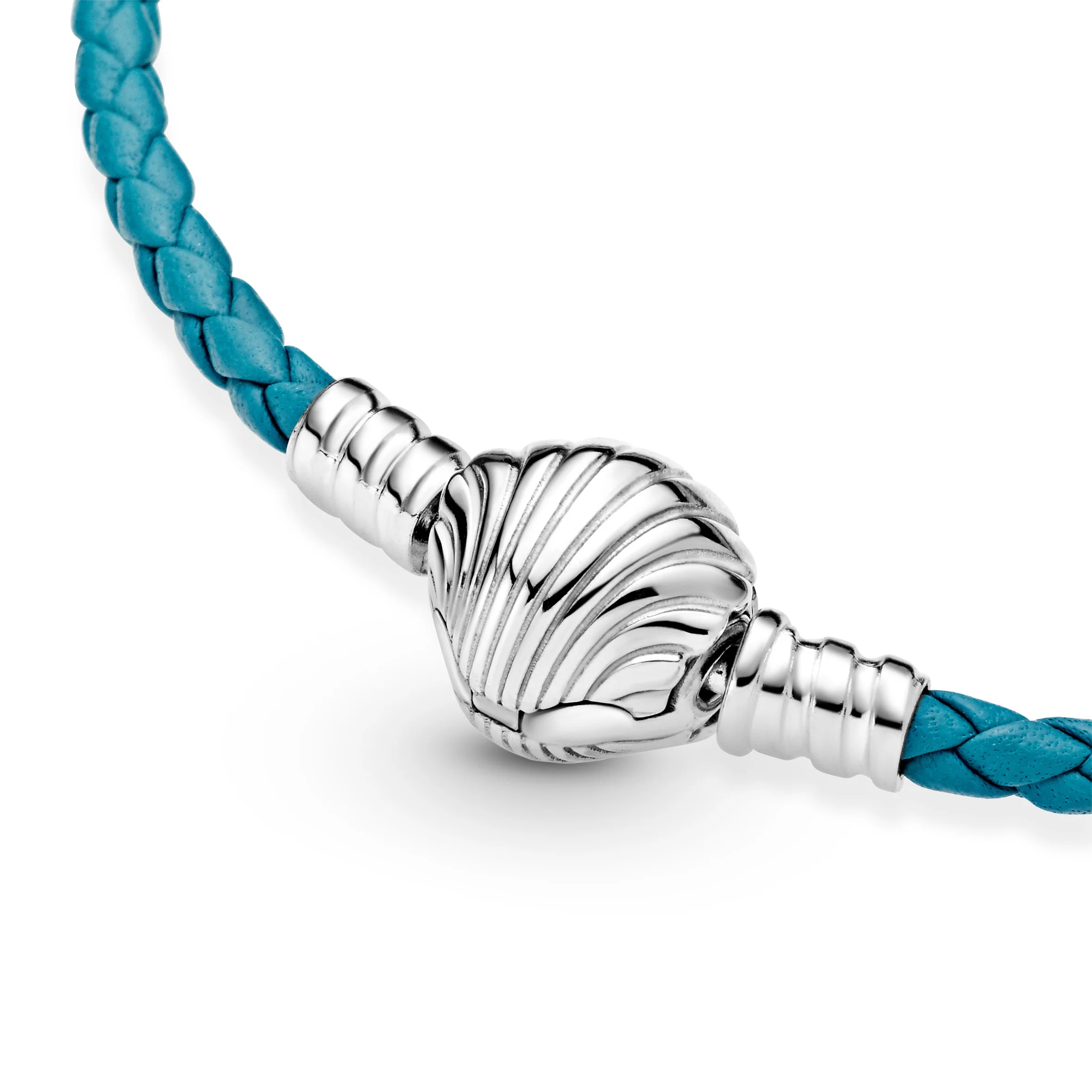 Sterling Silver Turquoise Braided Leather Bracelet And Shell Clasp - Image 5