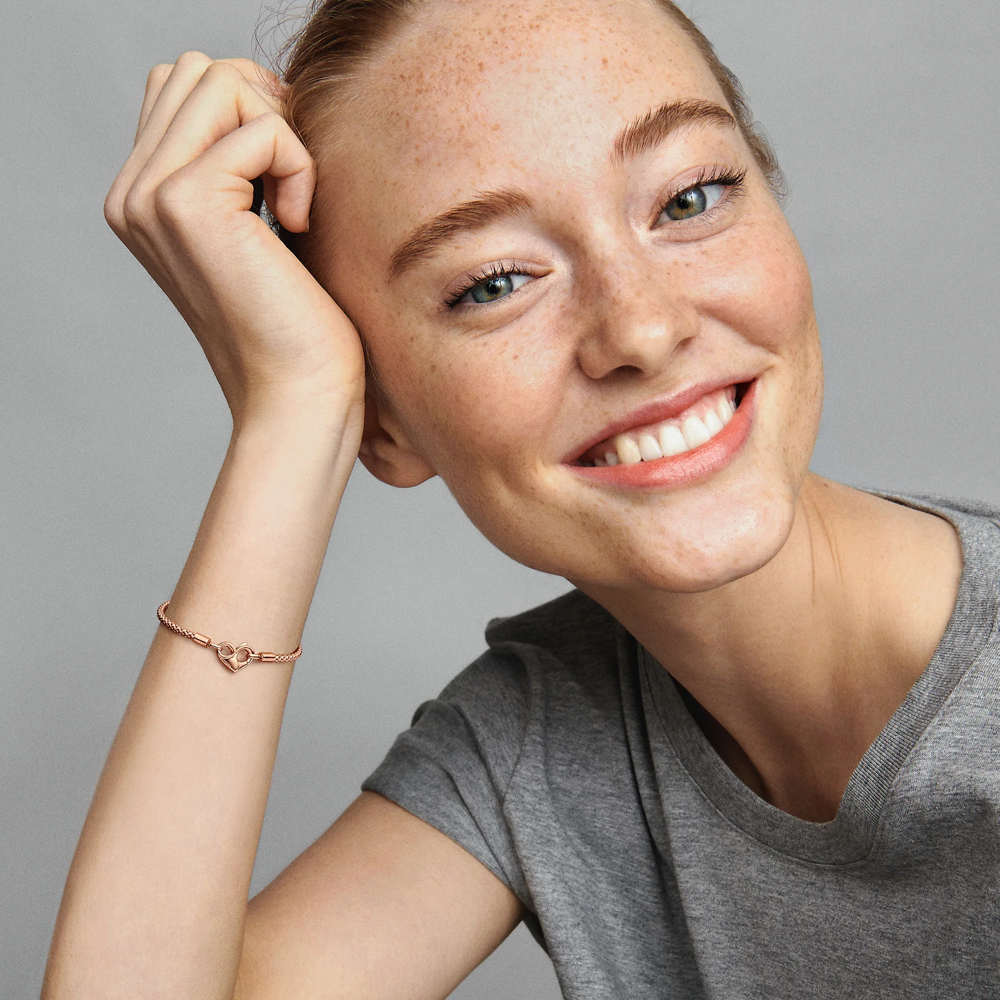 Studded Chain 14K Rose Gold-Plated Bracelet With Heart Clasp - Image 3
