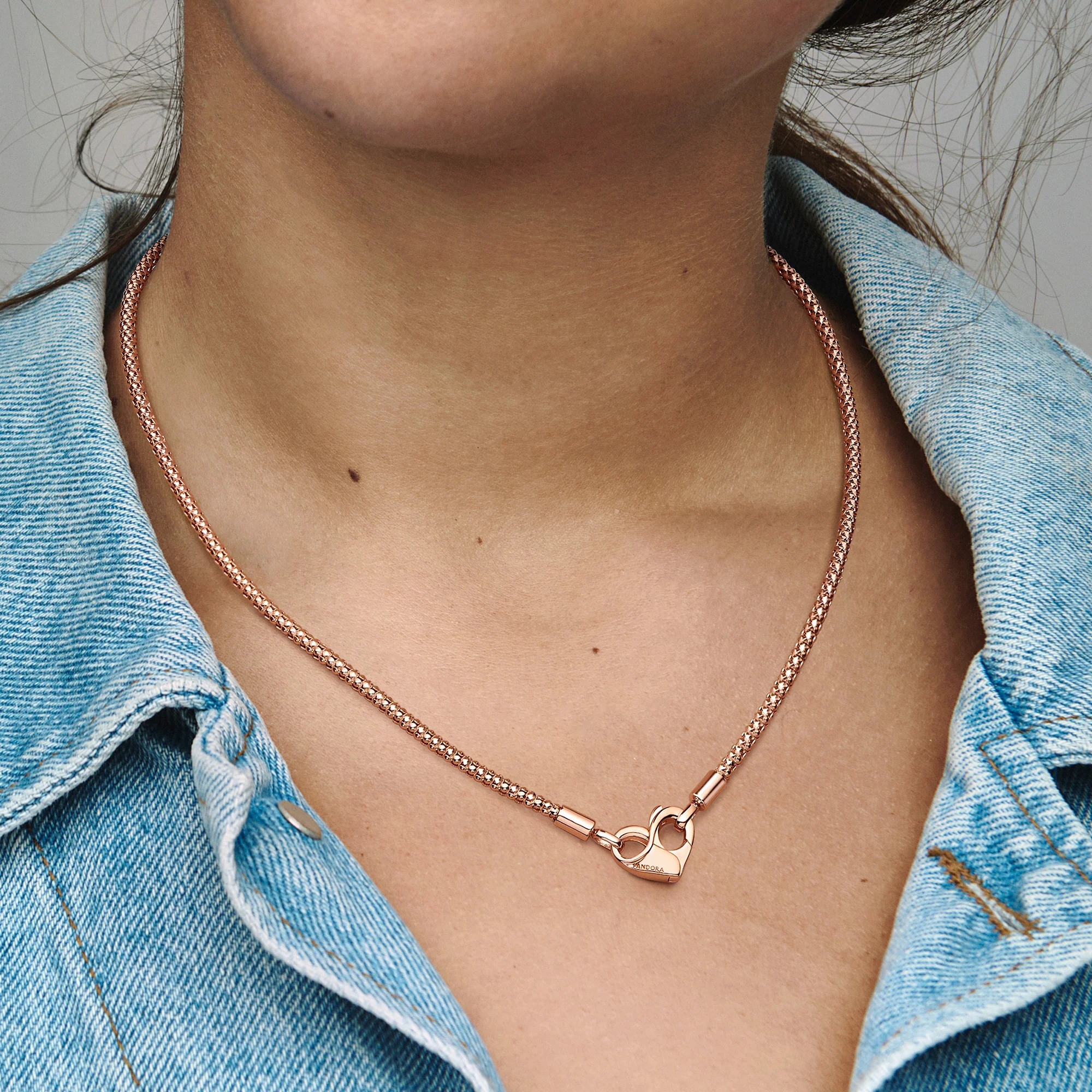 Studded Chain 14K Rose Gold-Plated Necklace With Heart Clasp - Image 2
