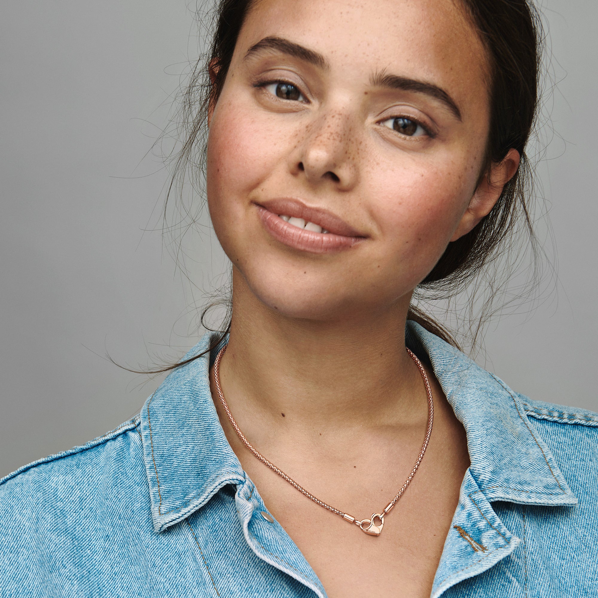 Studded Chain 14K Rose Gold-Plated Necklace With Heart Clasp - Image 3