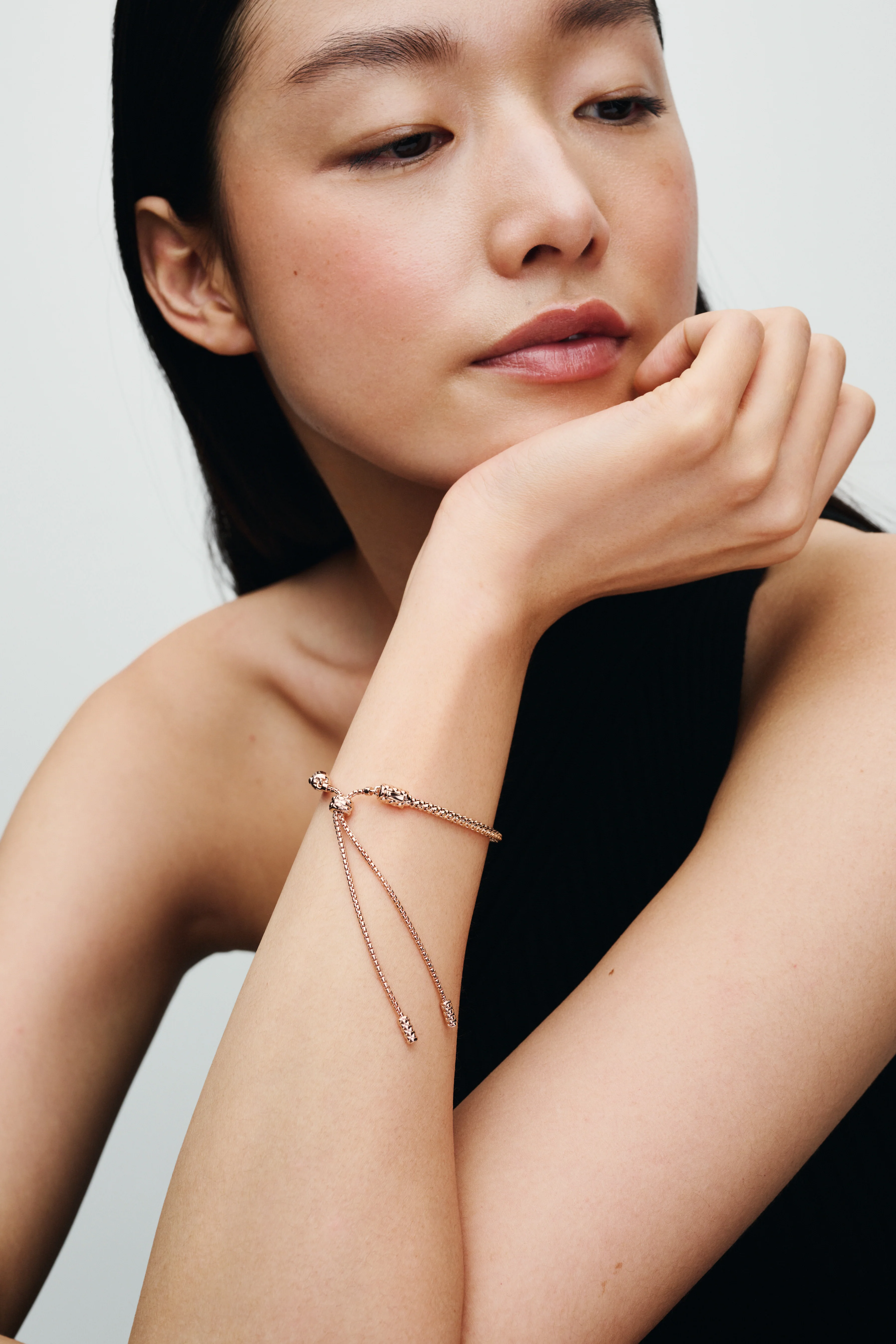 Studded Chain 14K Rose Gold-Plated Sliding Bracelet - Image 3