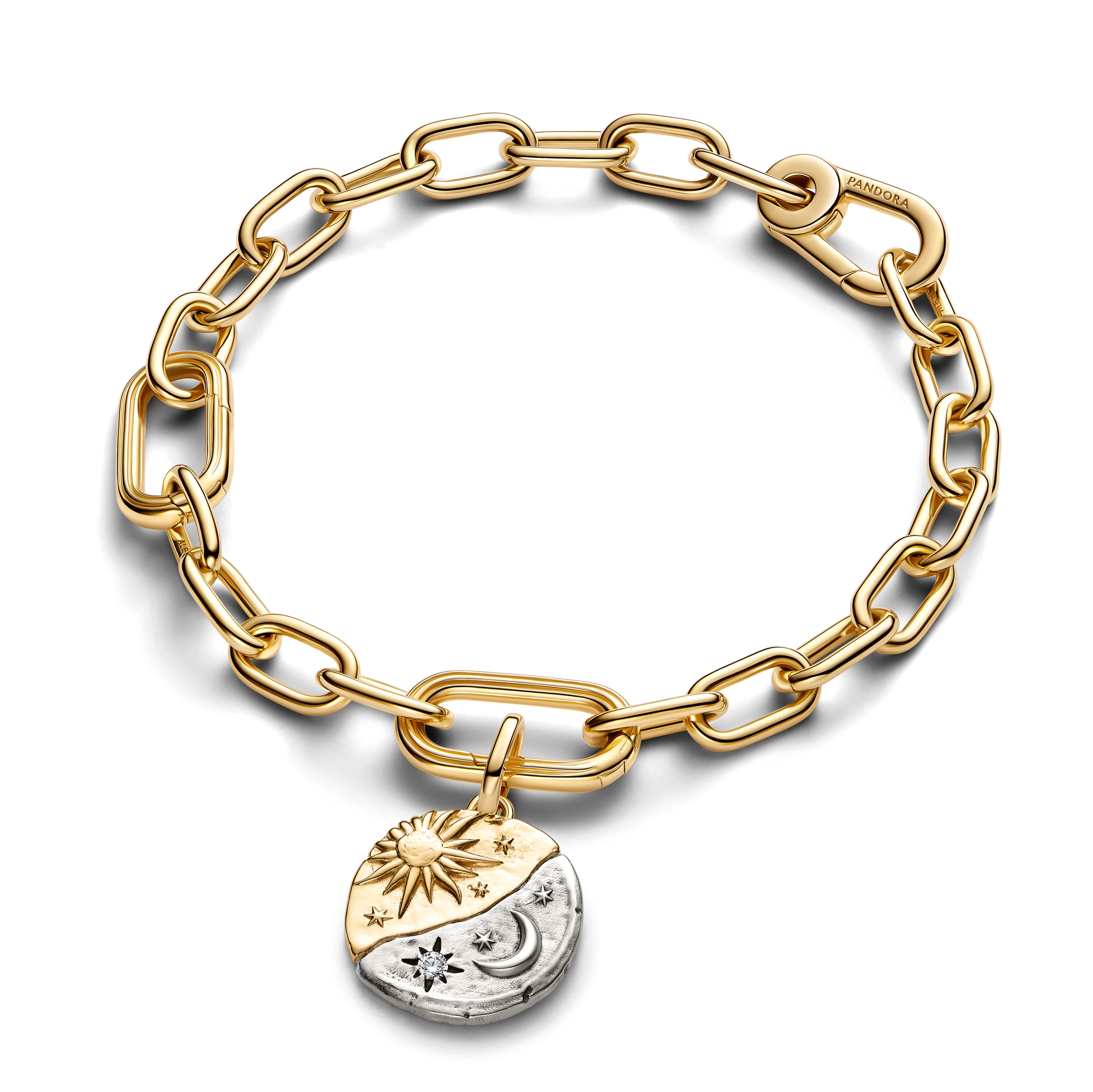 Sun And Moon Sterling Silver And 14K Gold-Plated Medallion With Clear Cubic Zirconia - Image 4