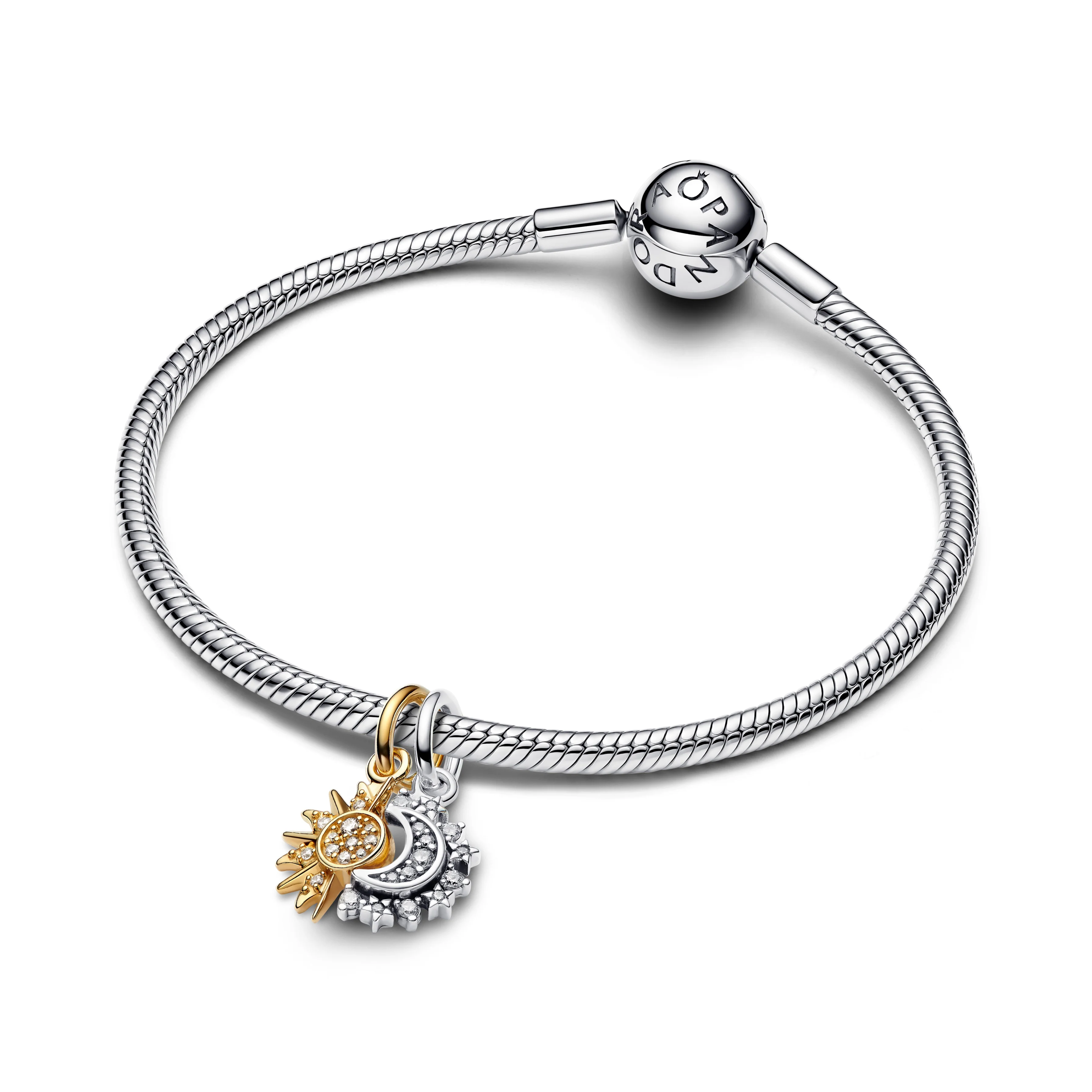 Sun And Moon Sterling Silver And 14K Gold-Plated Splittable Dangle With Clear Cubic Zirconia - Image 4
