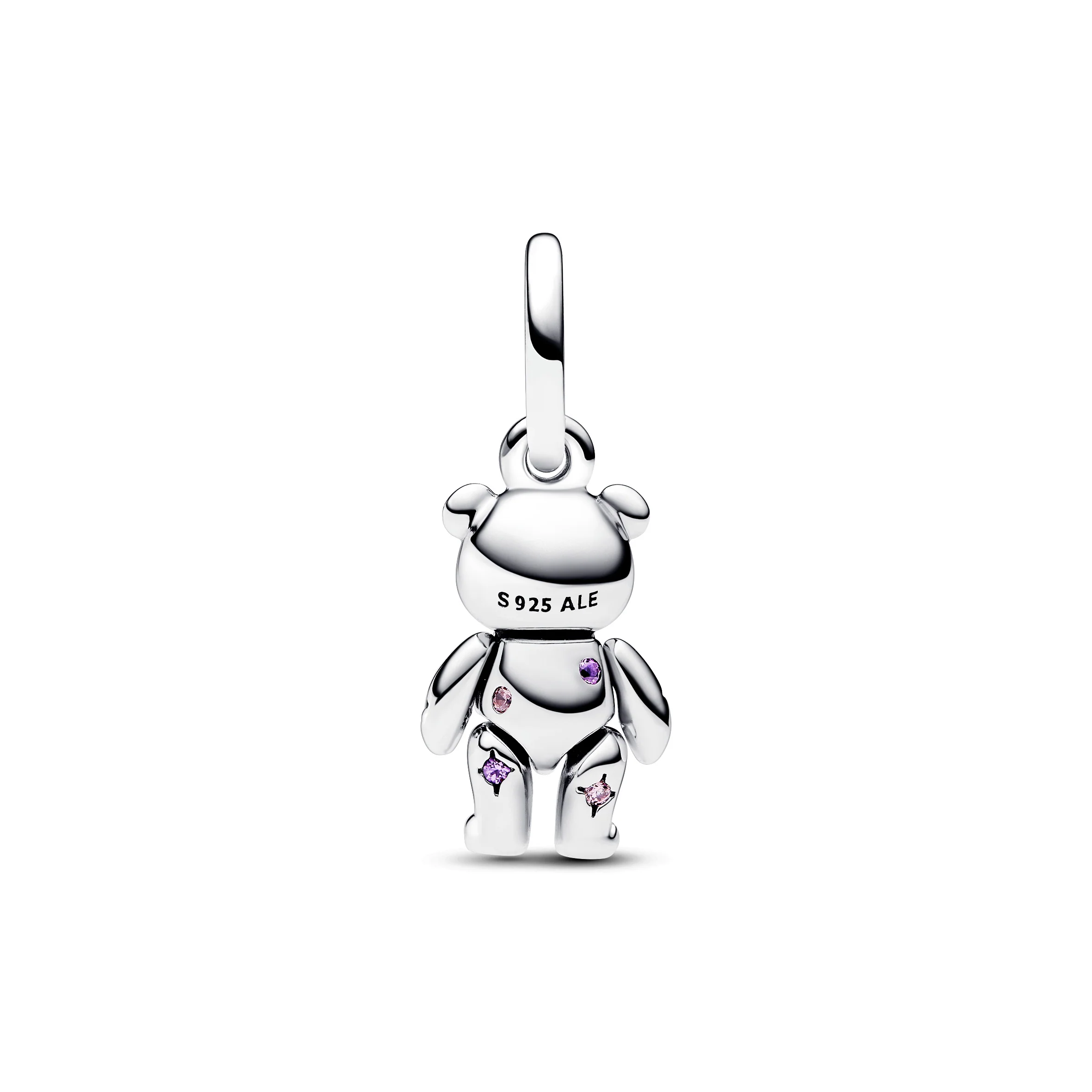Teddy Bear Sterling Silver Dangle With Fancy Fairy Tale Pink Cubic Zirconia, Royal Purple And Stellar Blue Crystal - Image 3