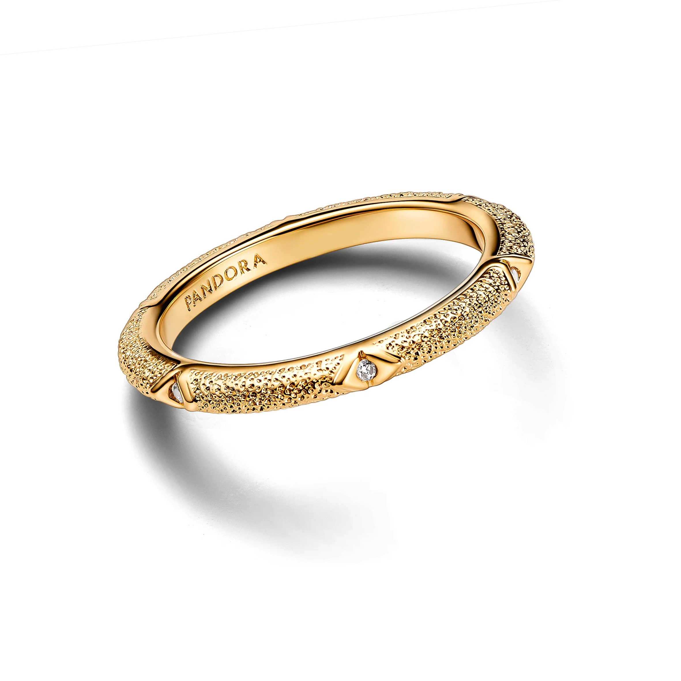 Texture 14K Gold-Plated Ring With Clear Cubic Zirconia - Image 3