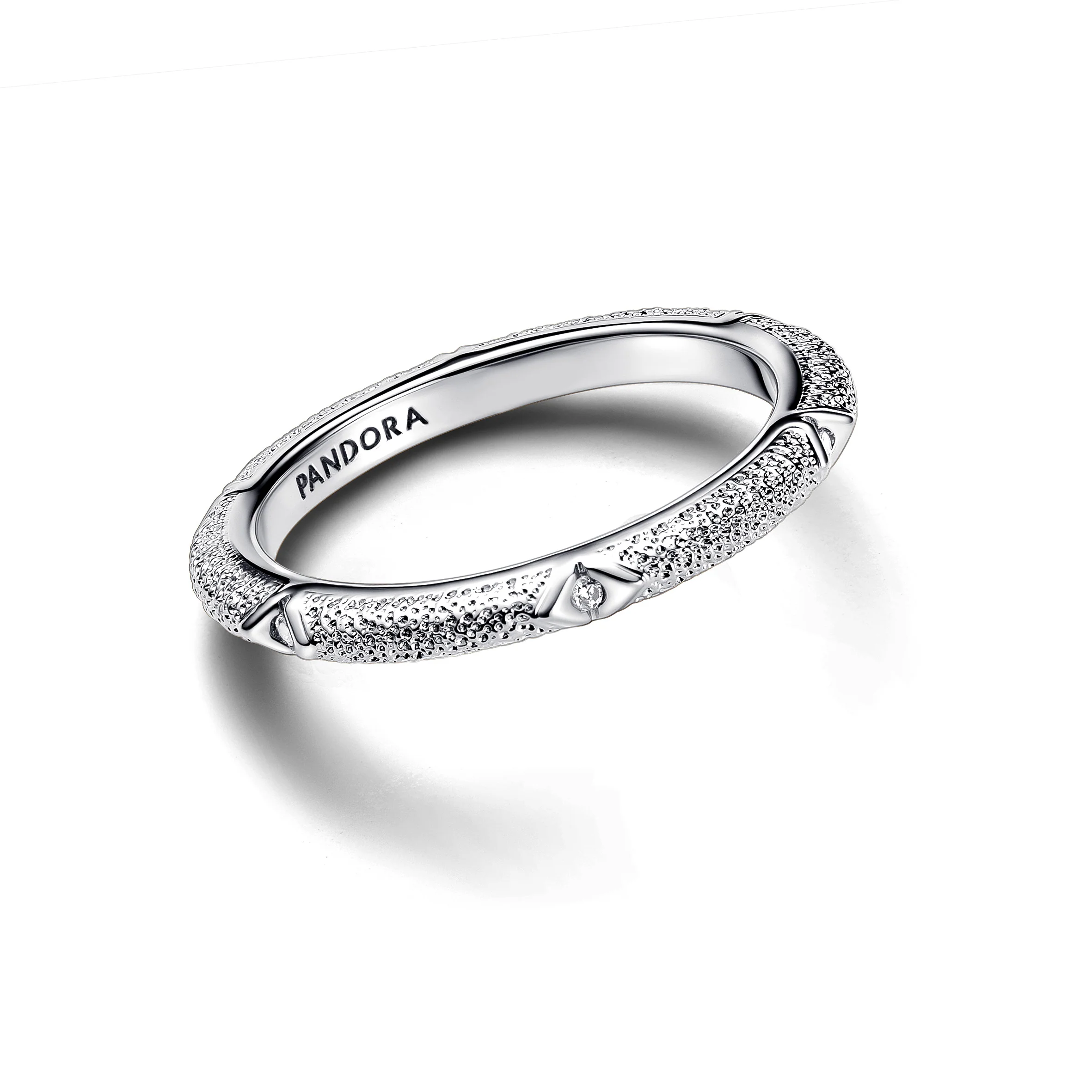 Texture Sterling Silver Ring With Clear Cubic Zirconia - Image 3