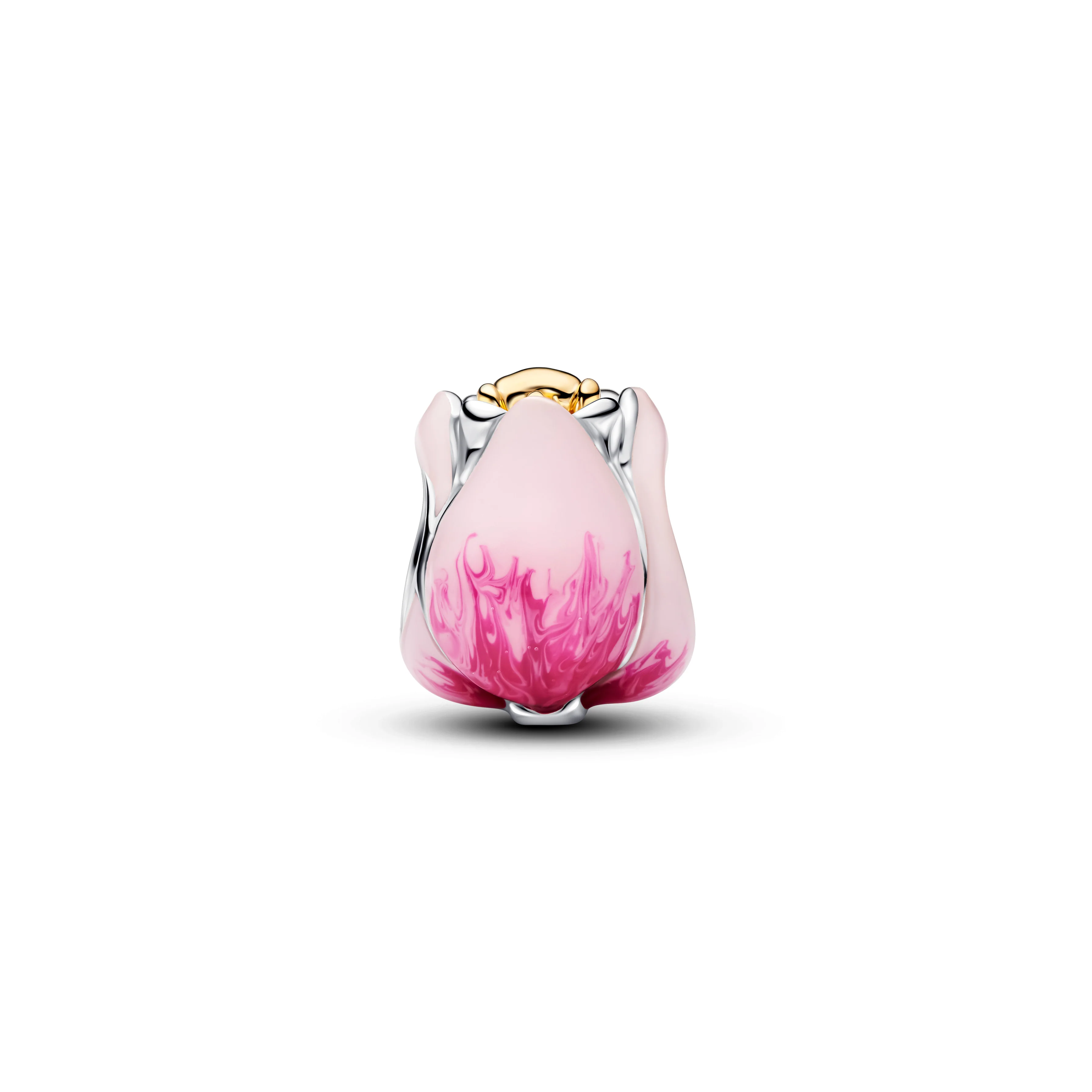 Tulip Sterling Silver And 14K Gold-Plated Charm With Royal Green Crystal And Shaded Pink Enamel - Image 2