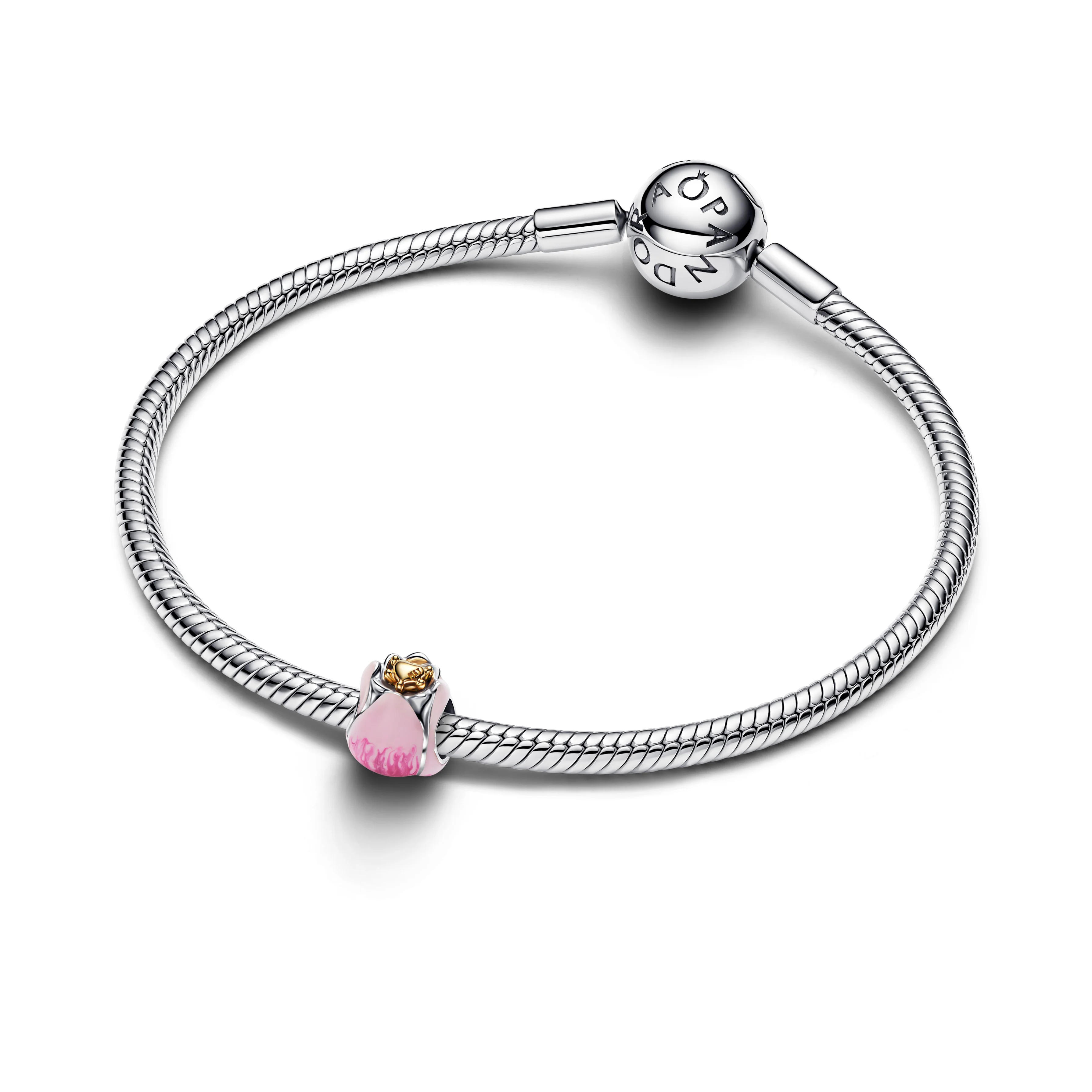 Tulip Sterling Silver And 14K Gold-Plated Charm With Royal Green Crystal And Shaded Pink Enamel - Image 3