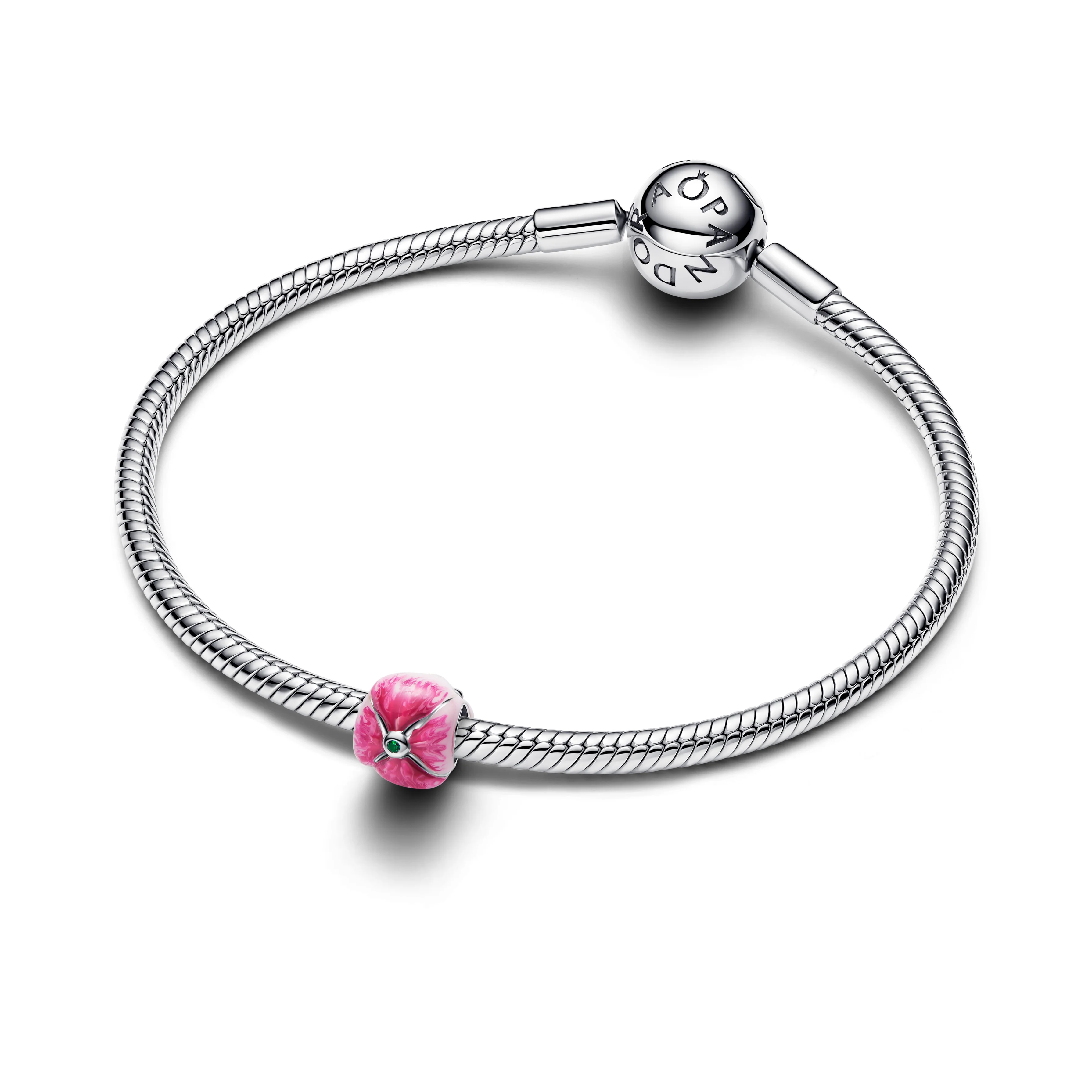 Tulip Sterling Silver And 14K Gold-Plated Charm With Royal Green Crystal And Shaded Pink Enamel - Image 4