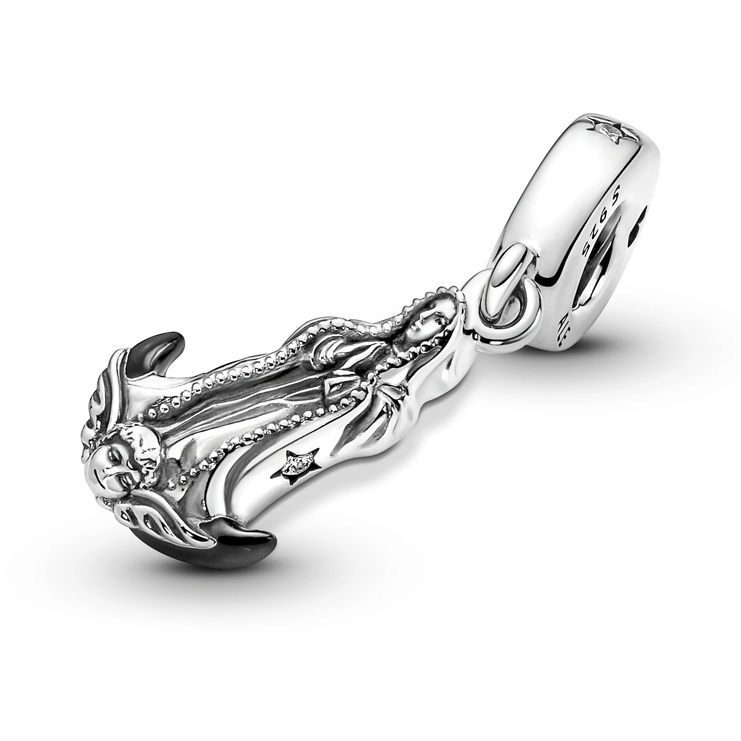 Virgin Of Guadalupe Sterling Silver Dangle With Clear Cubic Zirconia And Black Enamel - Image 2