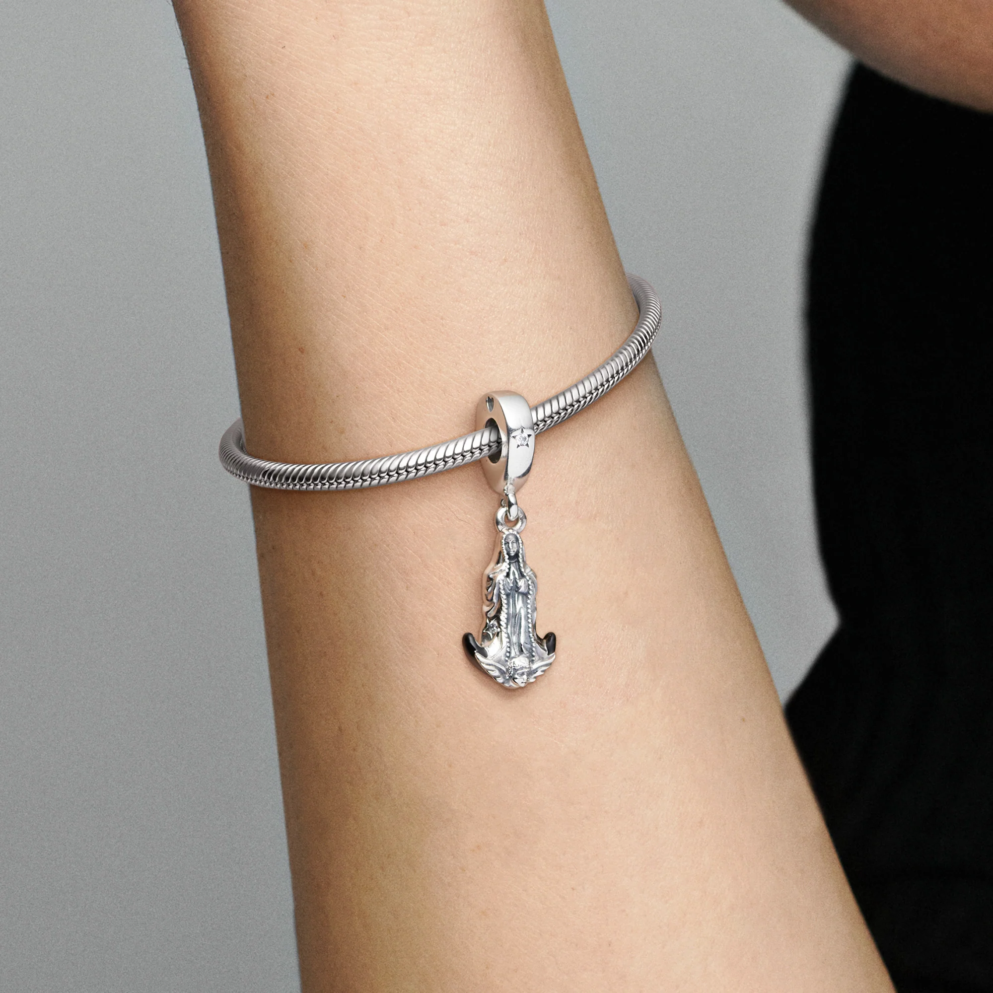 Virgin Of Guadalupe Sterling Silver Dangle With Clear Cubic Zirconia And Black Enamel - Image 6