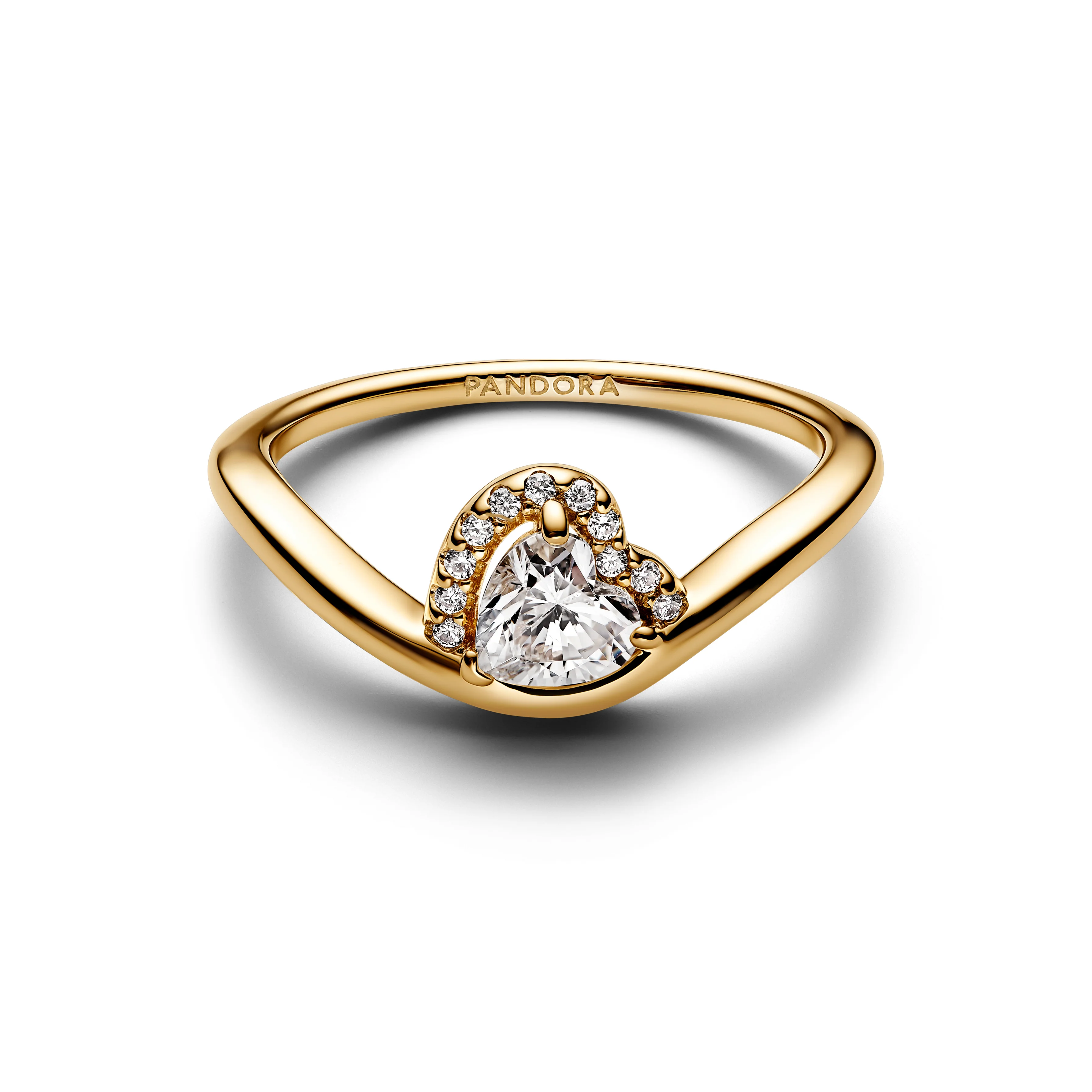 Wave Heart 14K Gold-Plated Ring With Clear Cubic Zirconia - Image 3