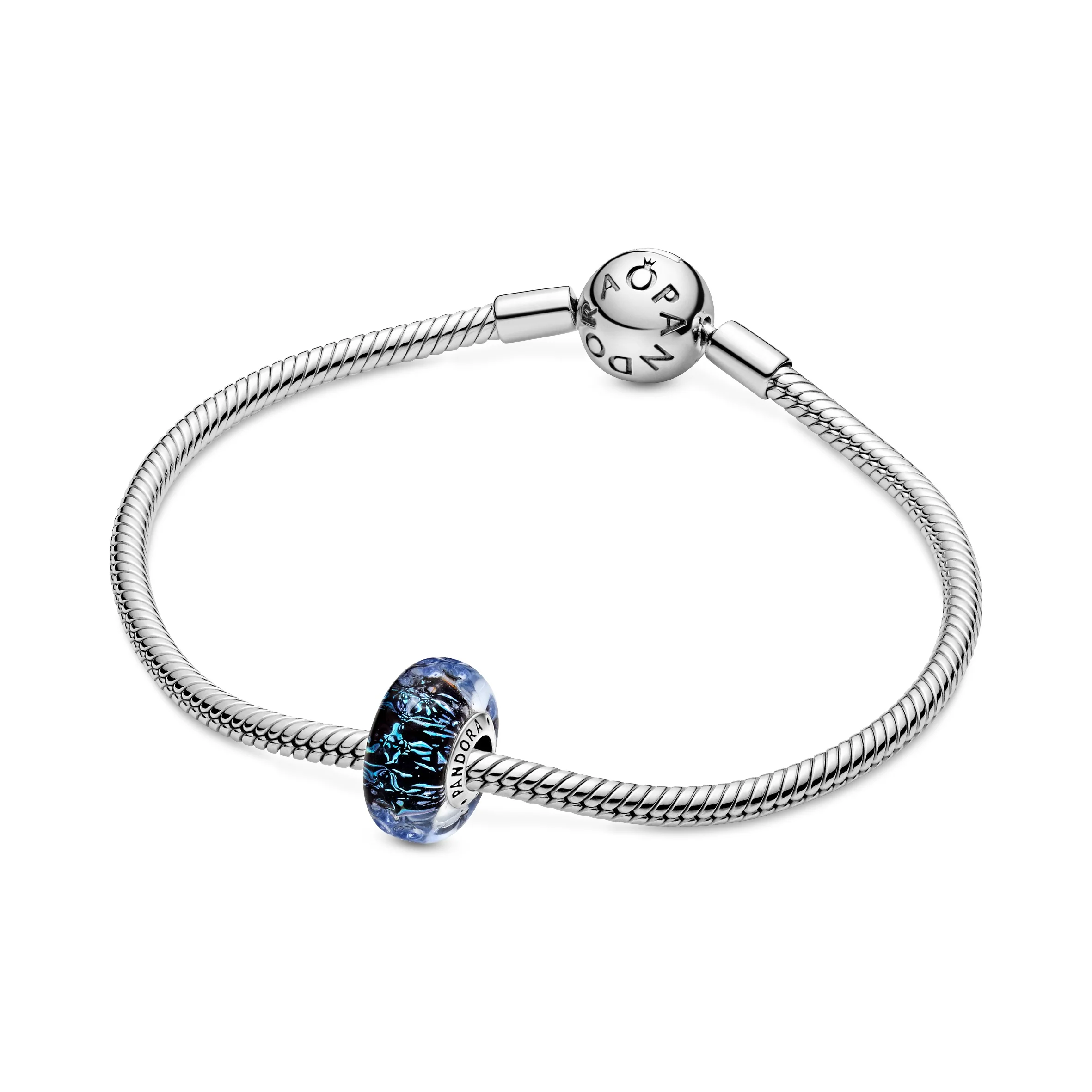 Wavy Sterling Silver Charm With Iridescent And Dark Blue Murano Glass - Image 7