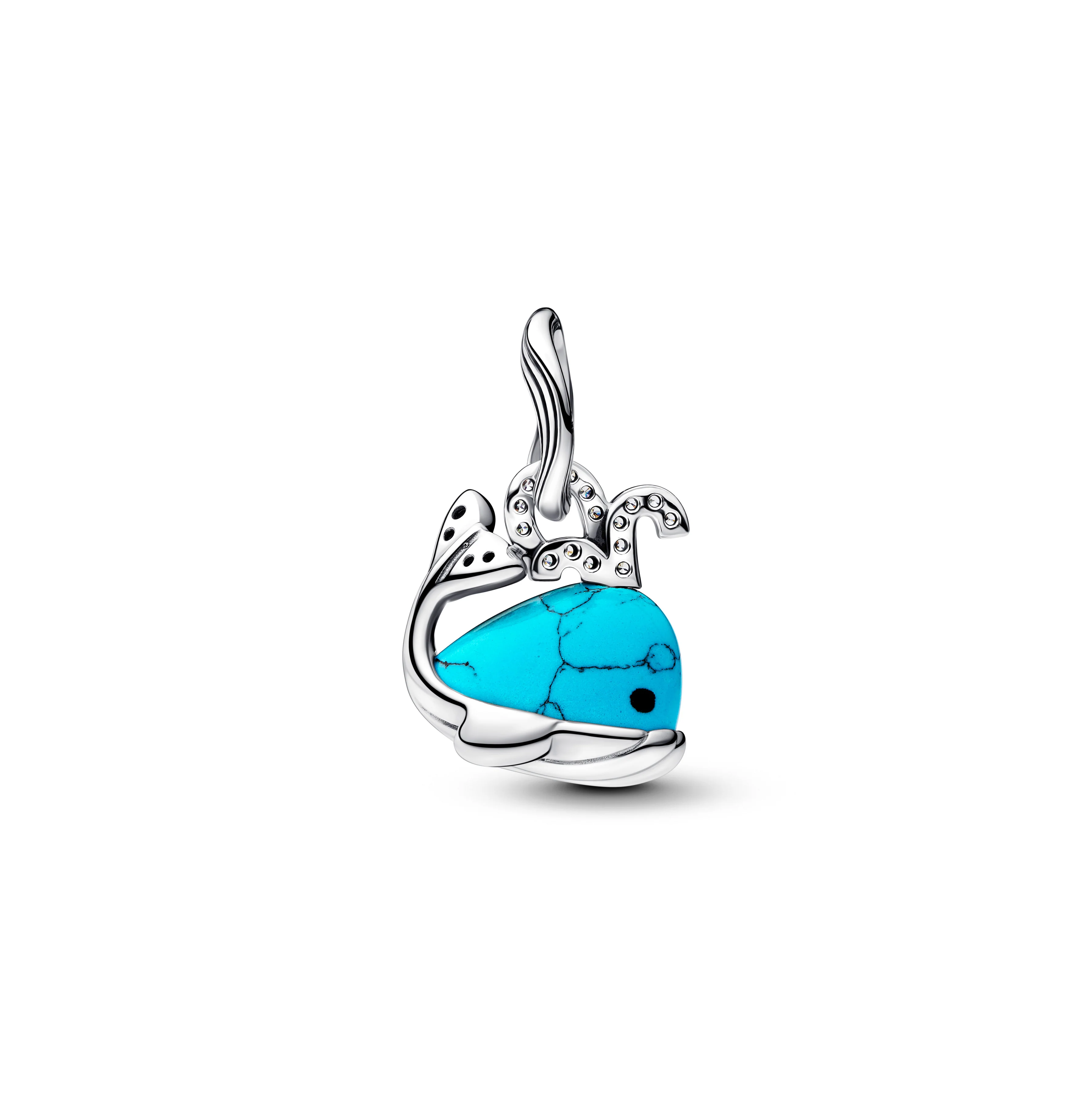 Whale Sterling Silver Dangle With Clear Cubic Zirconia, Imitation Turquoise And Black Enamel - Image 3