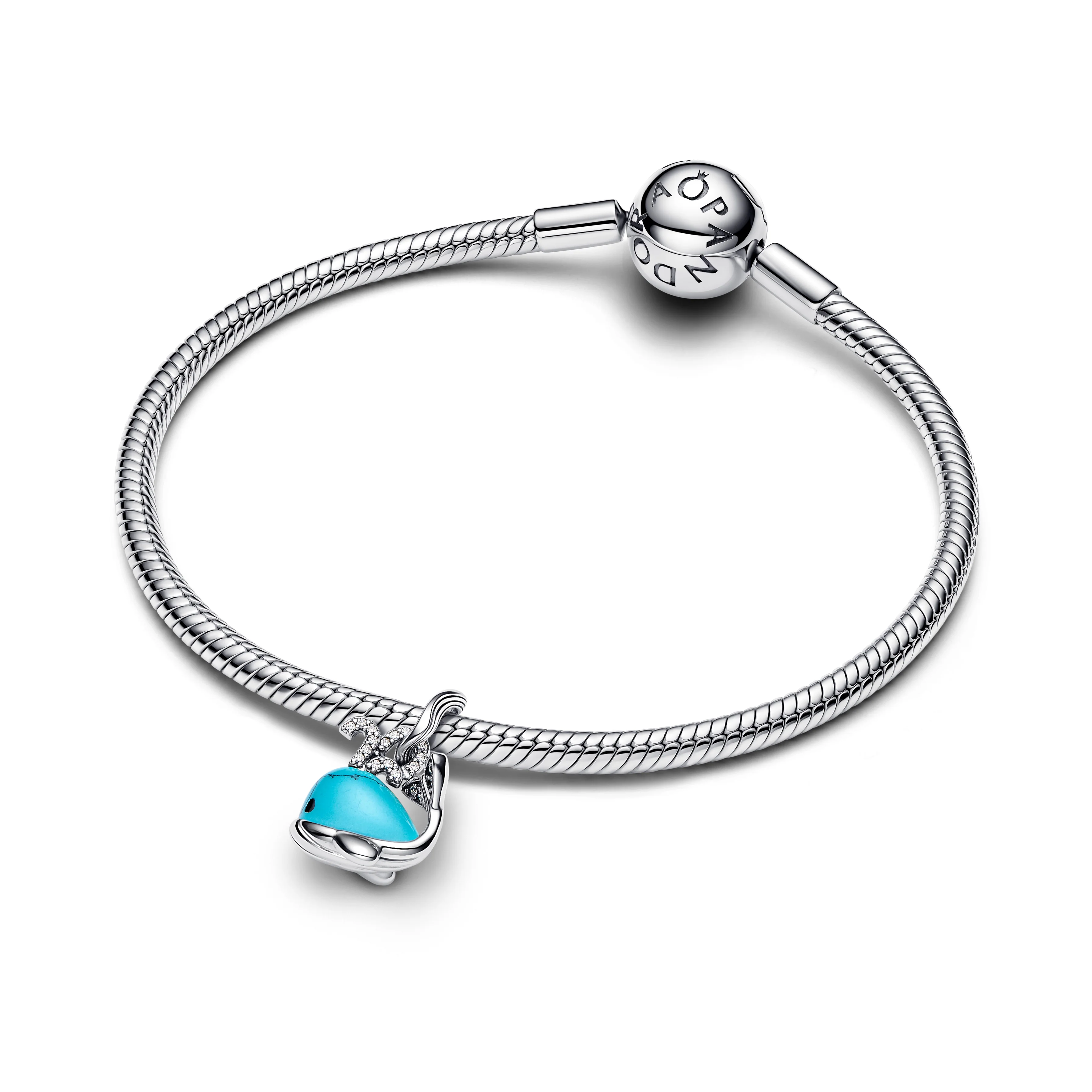 Whale Sterling Silver Dangle With Clear Cubic Zirconia, Imitation Turquoise And Black Enamel - Image 4