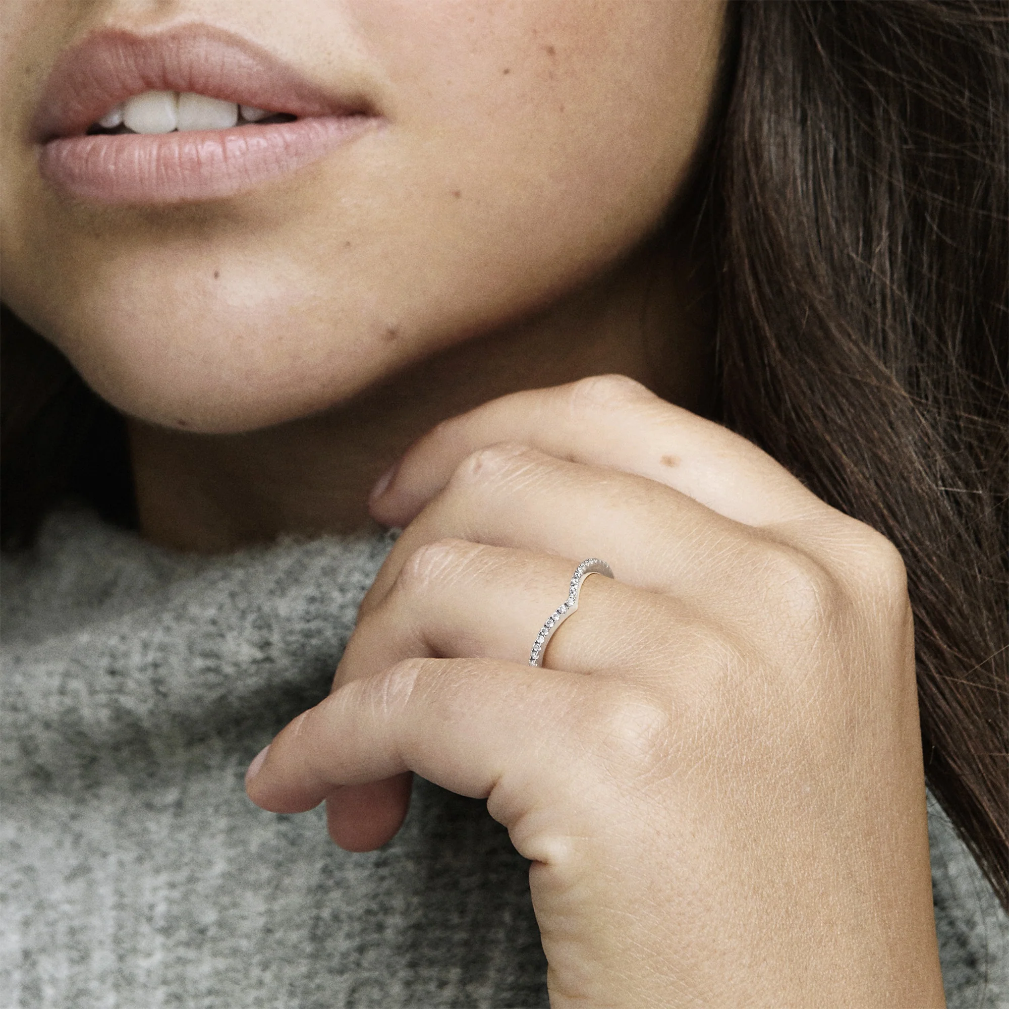 Wishbone Silver Ring With Clear Cubic Zirconia - Image 2
