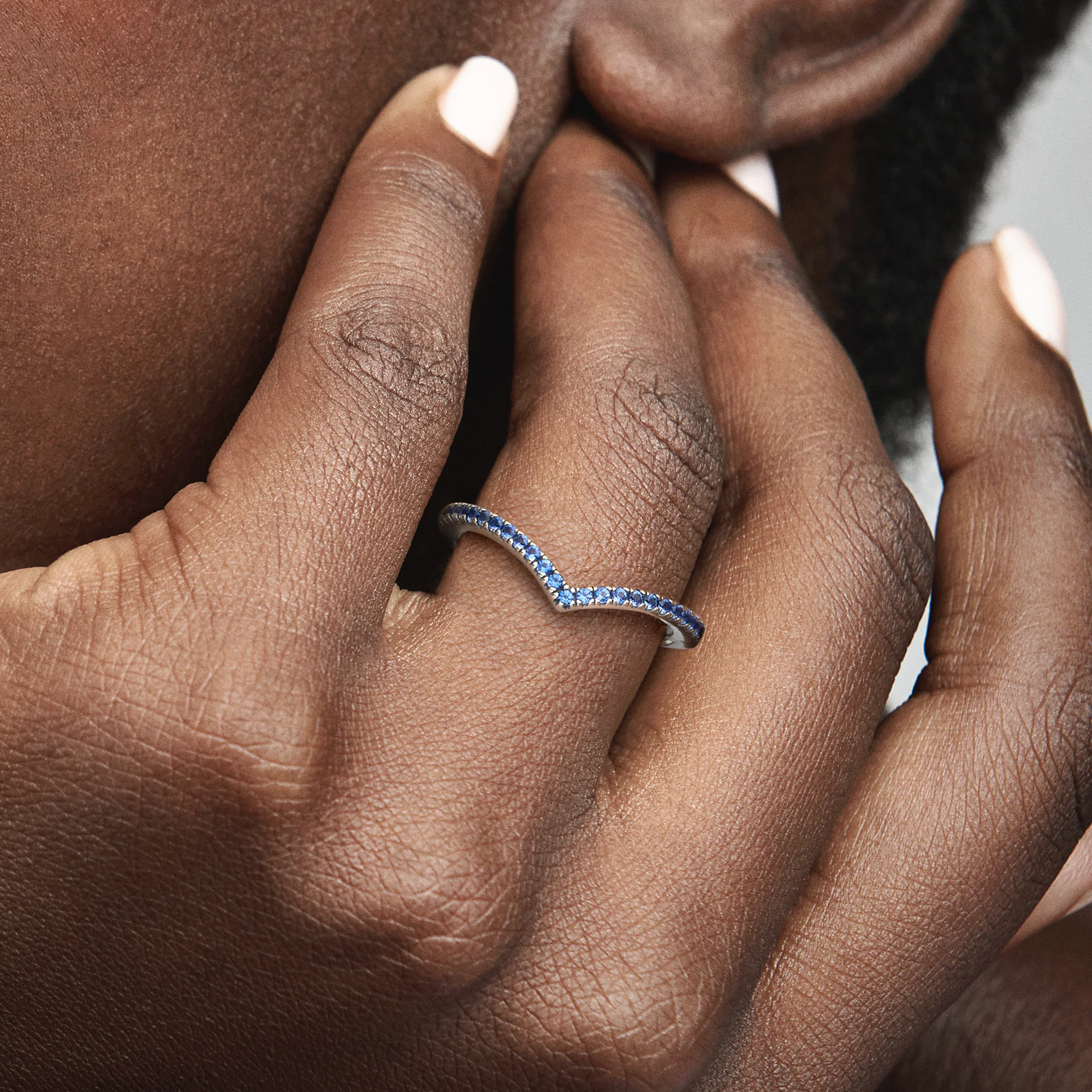 Wishbone Sterling Silver Ring With Stellar Blue Crystal - Image 2