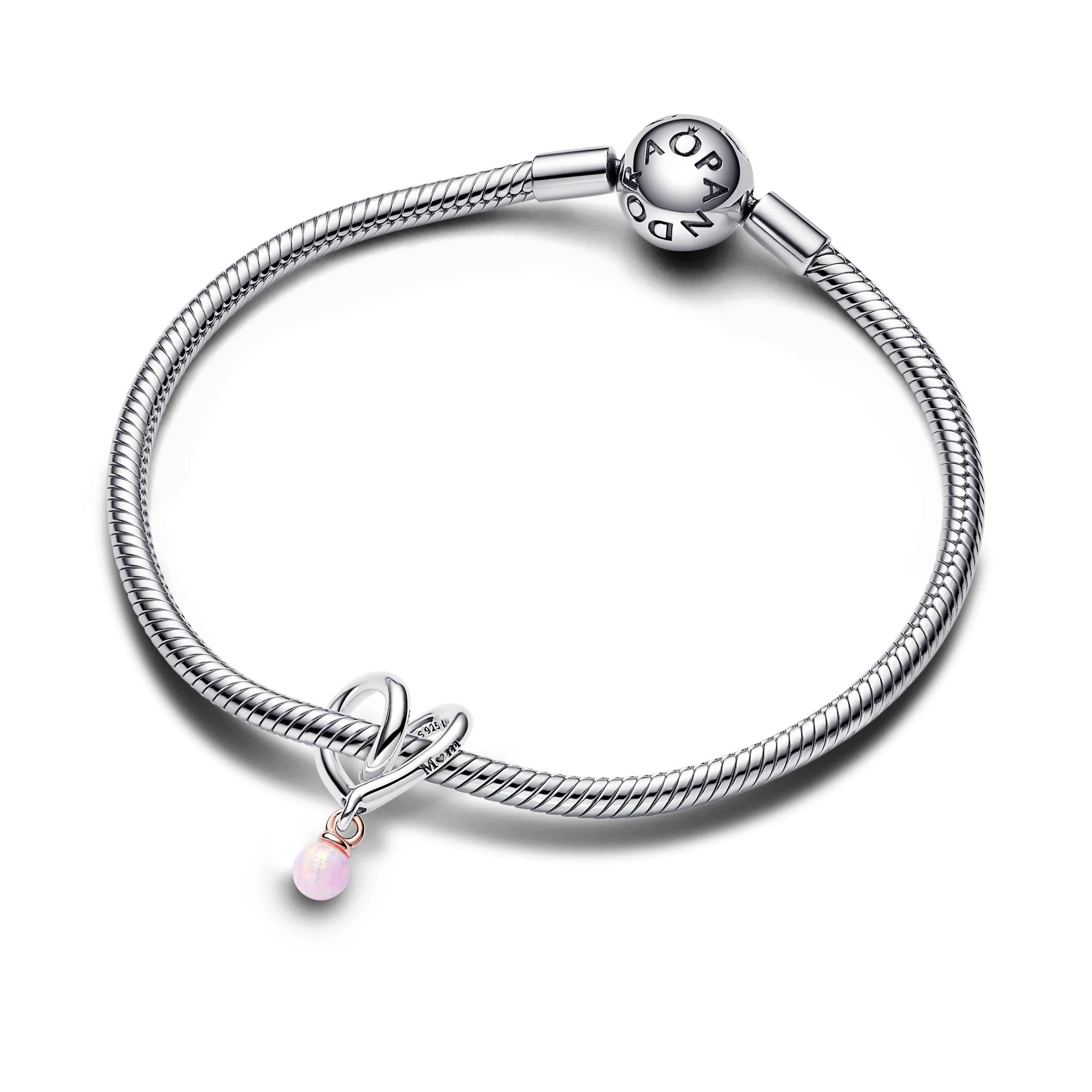 Wrapped Heart Sterling Silver And 14K Rose-Gold Plated Charm With Pink Lab-Created Opal - Image 3