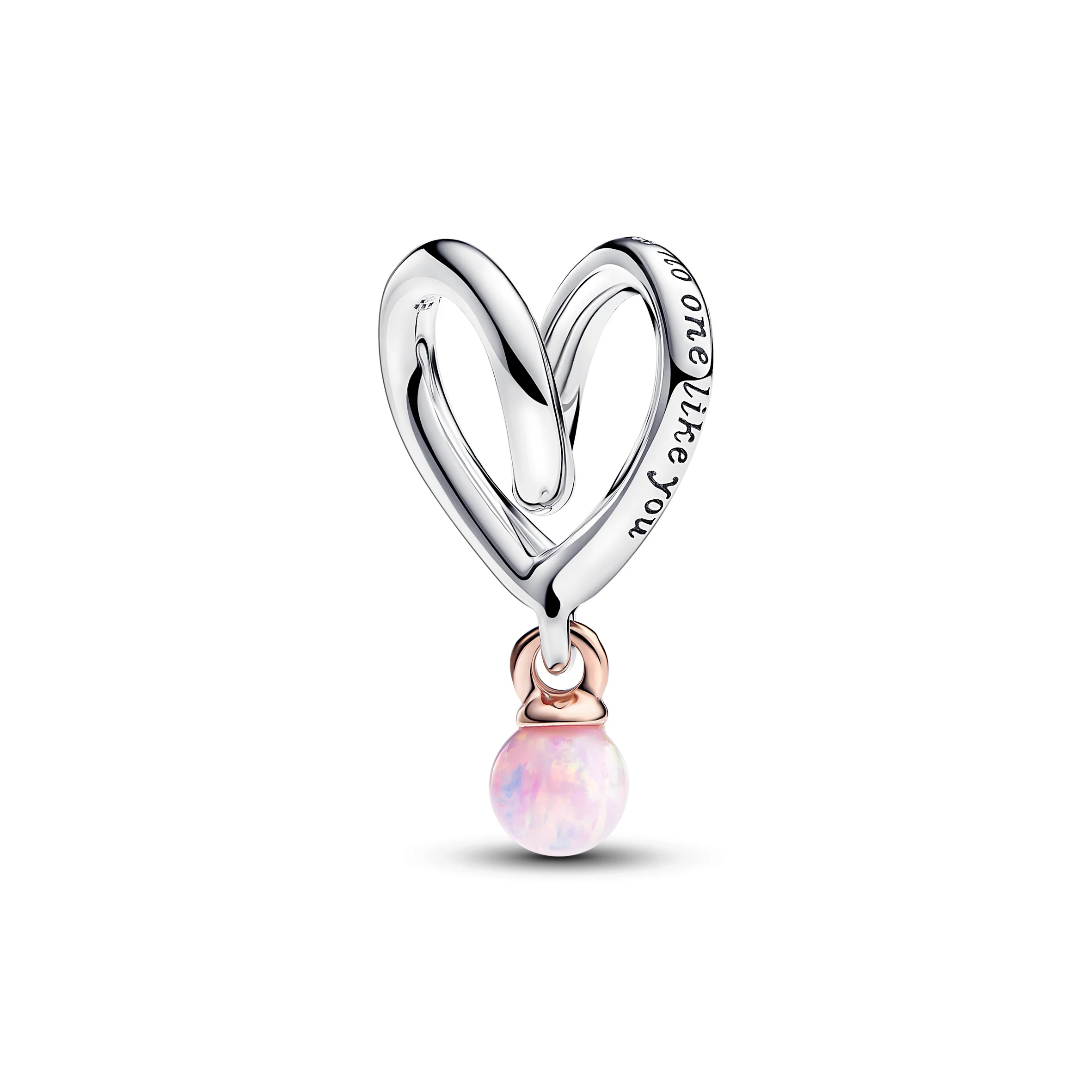 Wrapped Heart Sterling Silver And 14K Rose-Gold Plated Charm With Pink Lab-Created Opal - Image 4