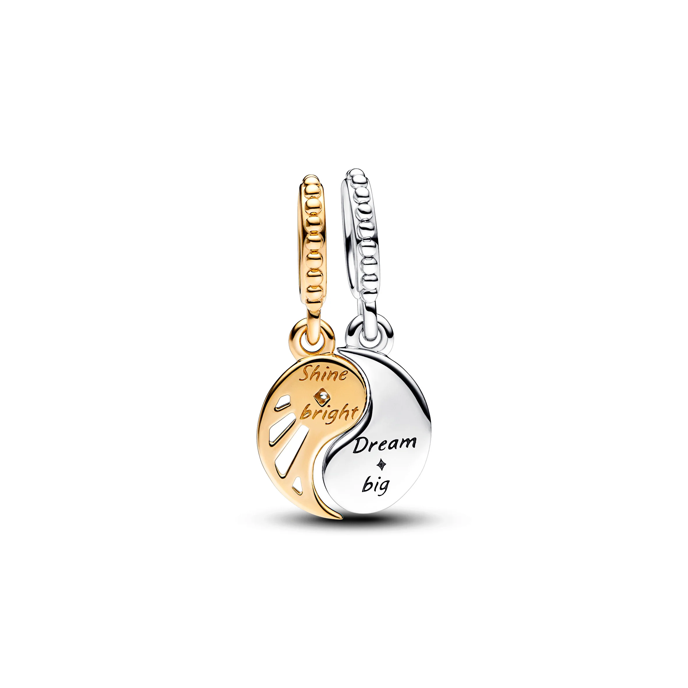 Yin And Yang Sterling Silver And 14K Gold-Plated Splittable Dangle With Clear Cubic Zirconia And Glittering Shaded Blue Enamel - Image 4