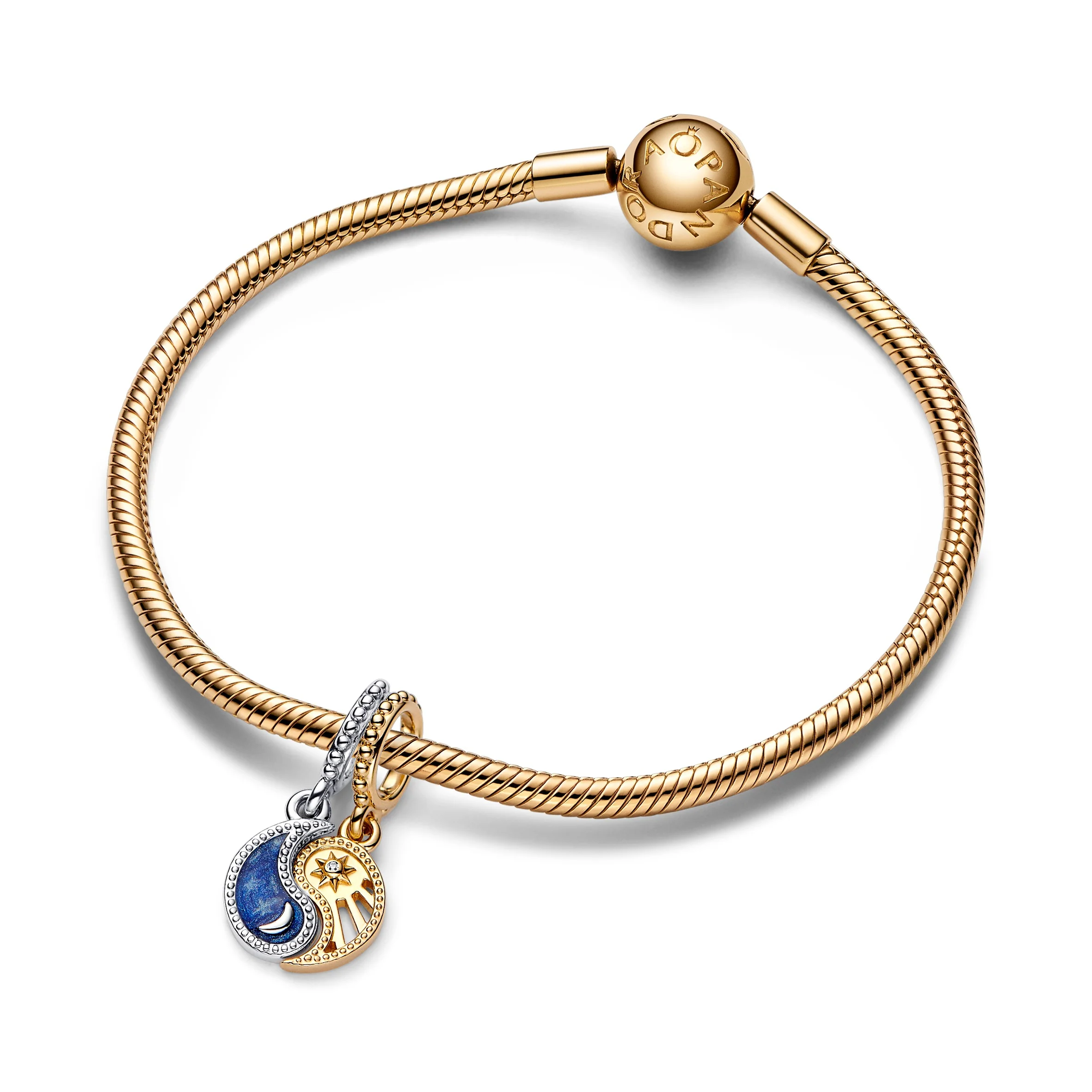 Yin And Yang Sterling Silver And 14K Gold-Plated Splittable Dangle With Clear Cubic Zirconia And Glittering Shaded Blue Enamel - Image 5